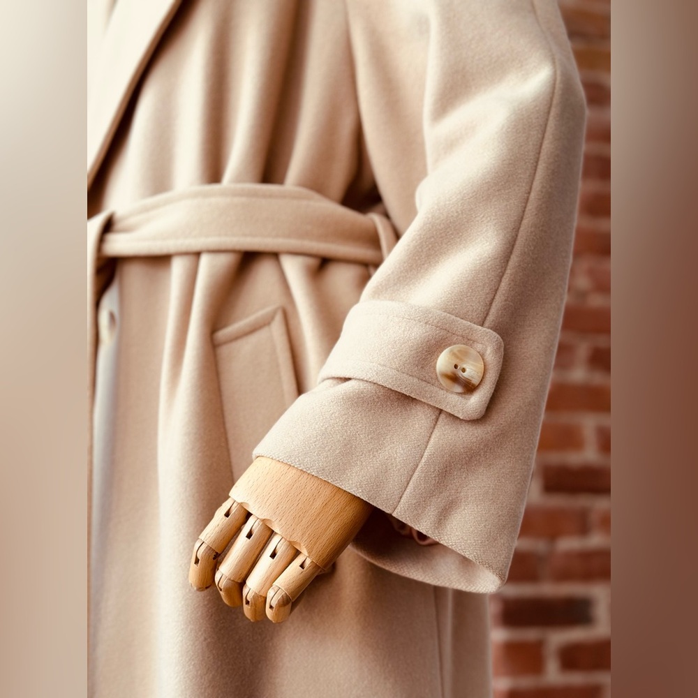 Vintage Camel Classic Lambswool Midi Coat | Belted Wrap Style - Picture 10 of 17